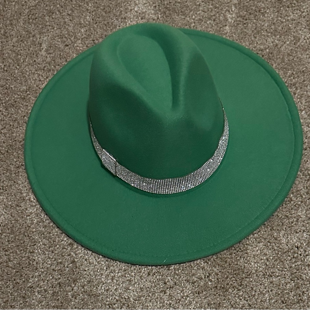 Green Rhinestone Wide Brim Hat